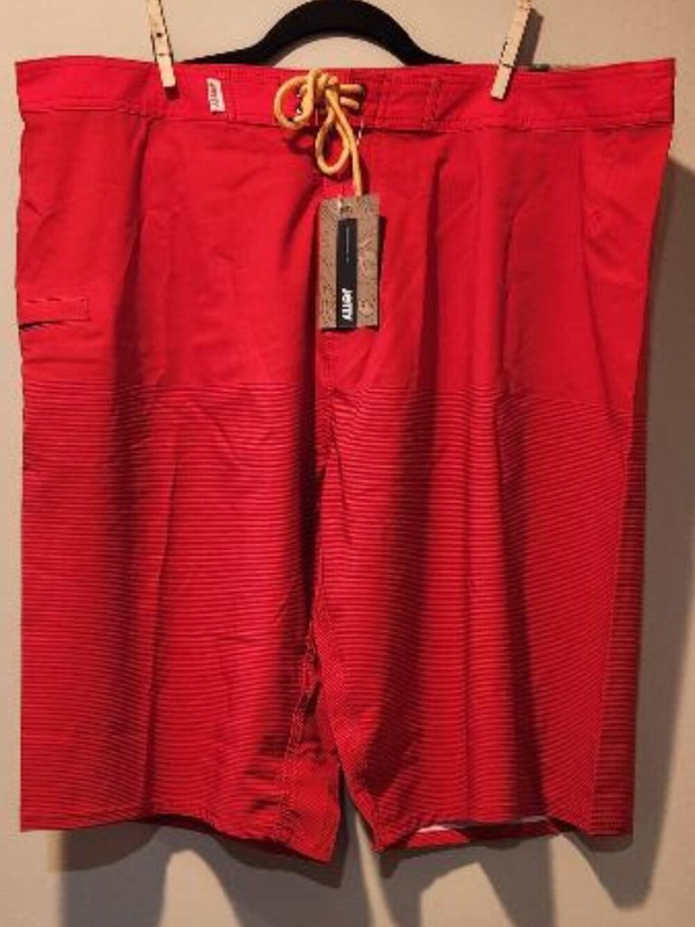Jetty Men's Board Shorts Red with Horizontal Stripe Pattern